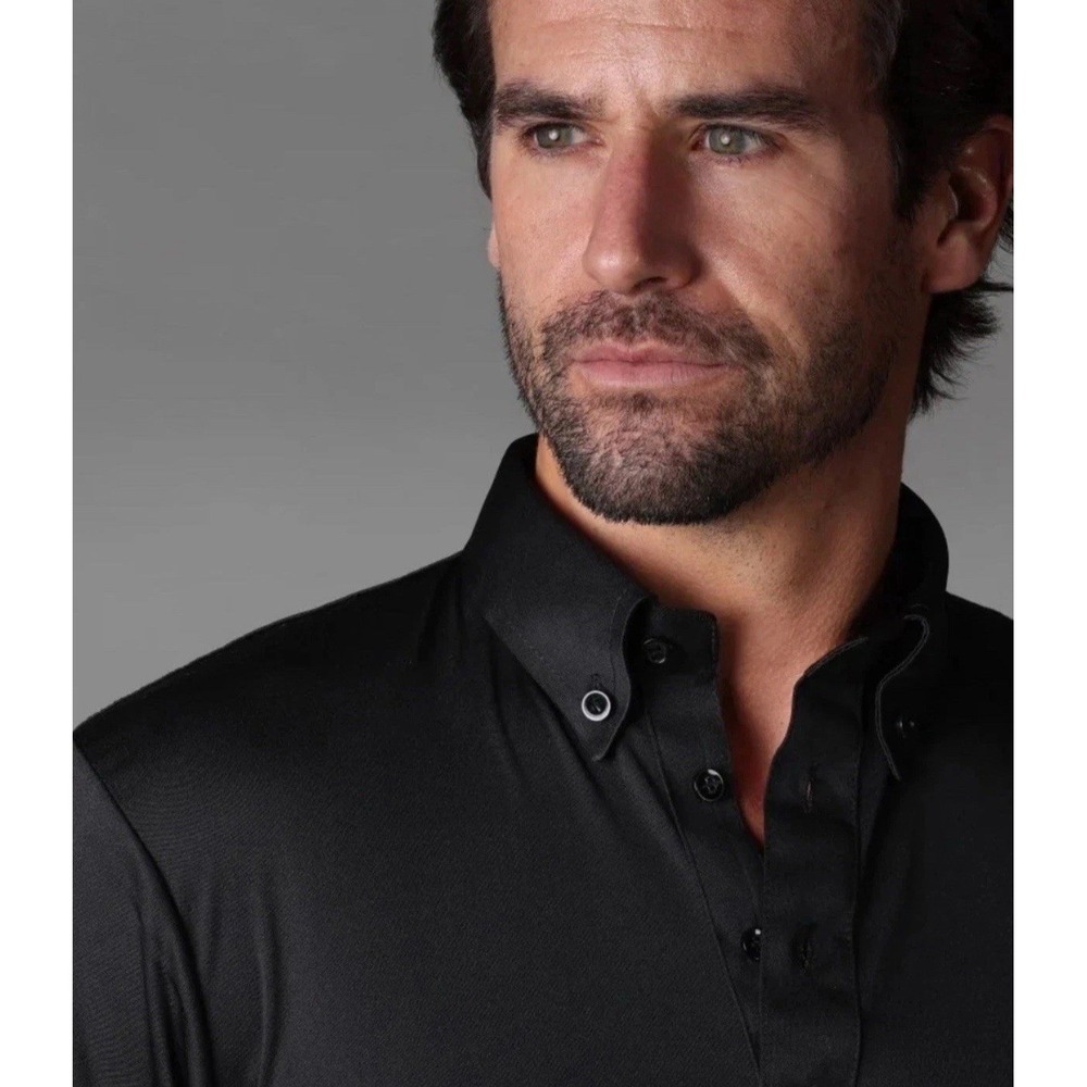 NWT Collars & Co Sz Small Oxford Button Down Collar Polo Solid Black Golf Shirt
